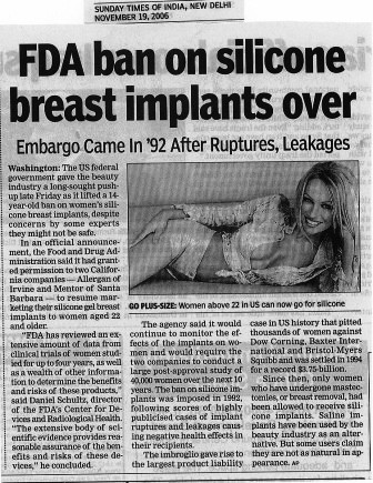 silicone breast implant - ban lifted by FDA